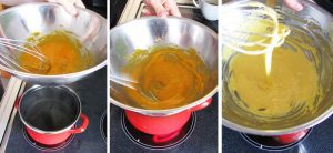 Tojássárgája összekeverése cukorral gőz fölött