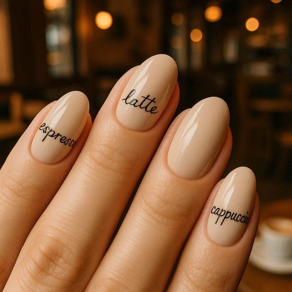 Kávé feliratos körmök