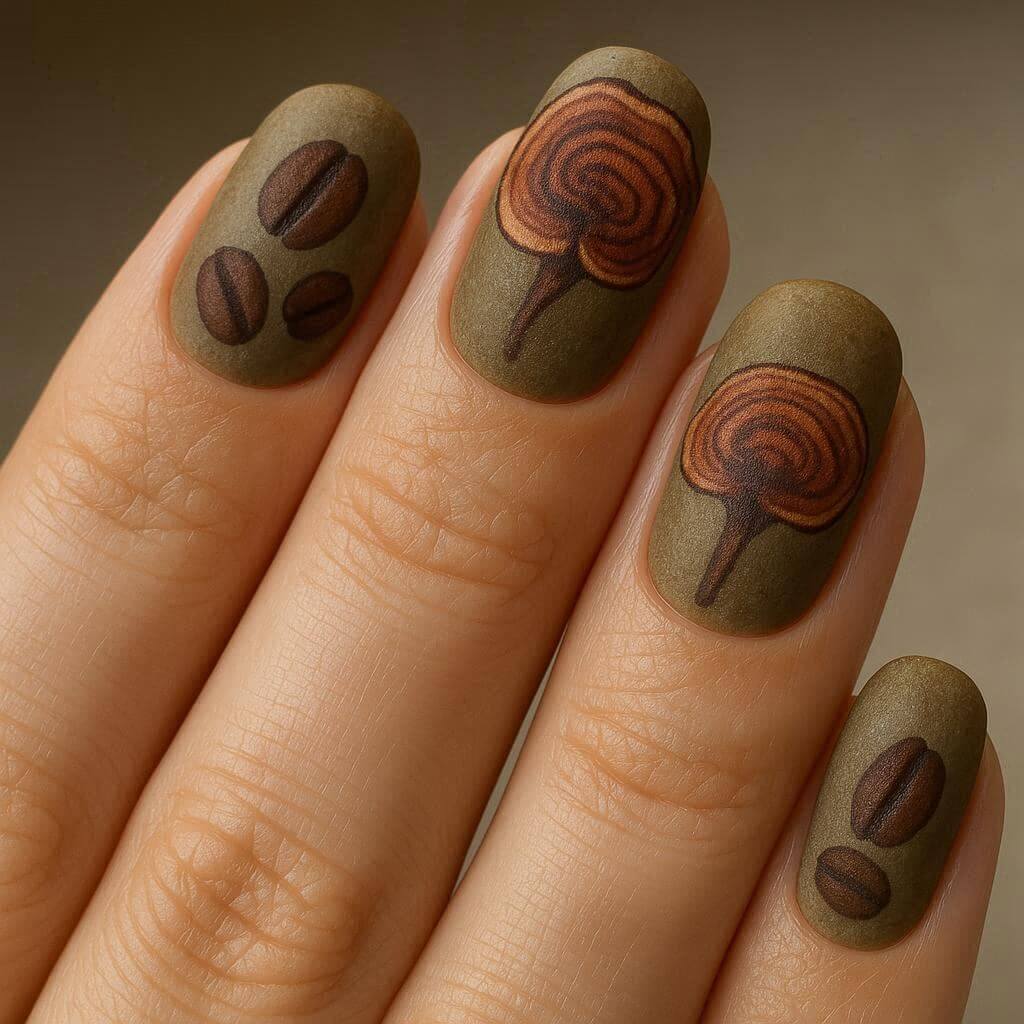 Ganoderma kávé stílusú köröm design