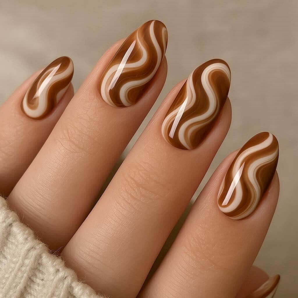 Kávémárvány köröm design