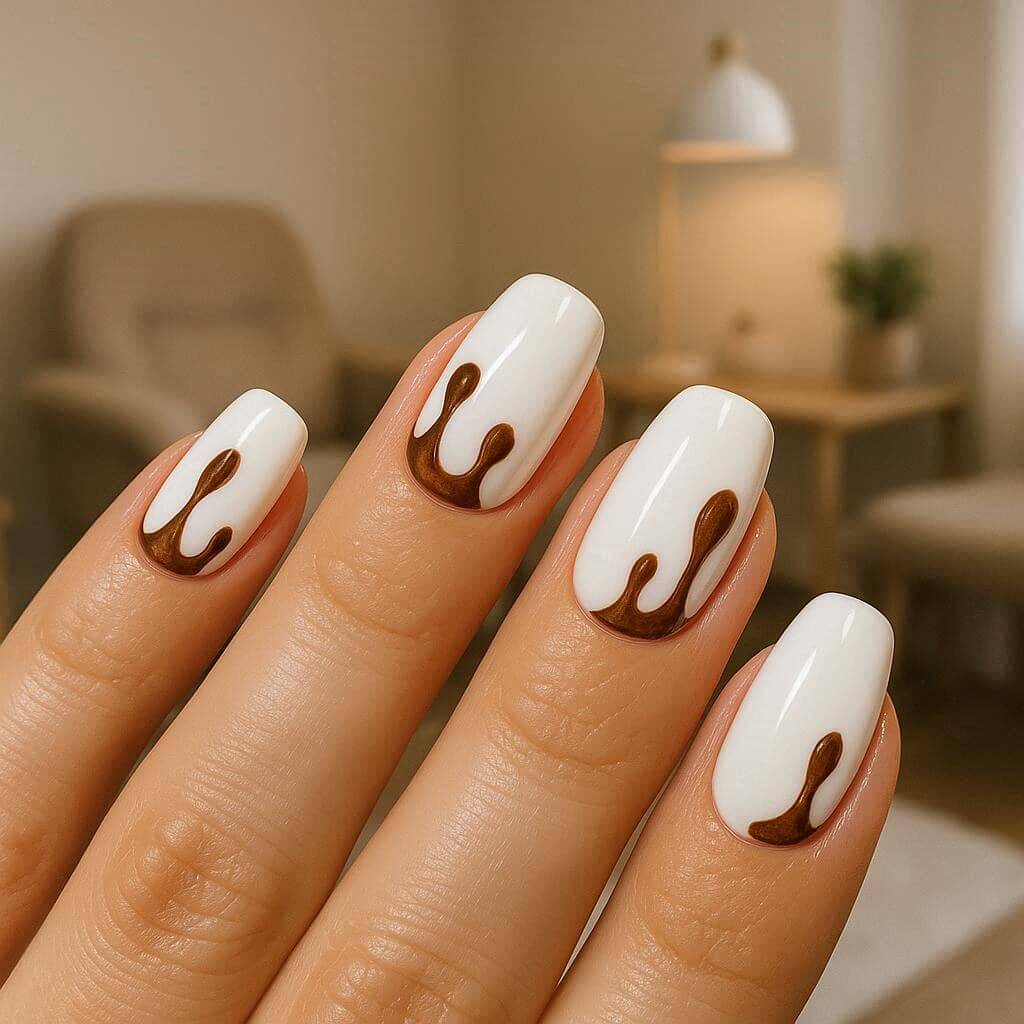 Kávészirupus köröm hófehér alapon