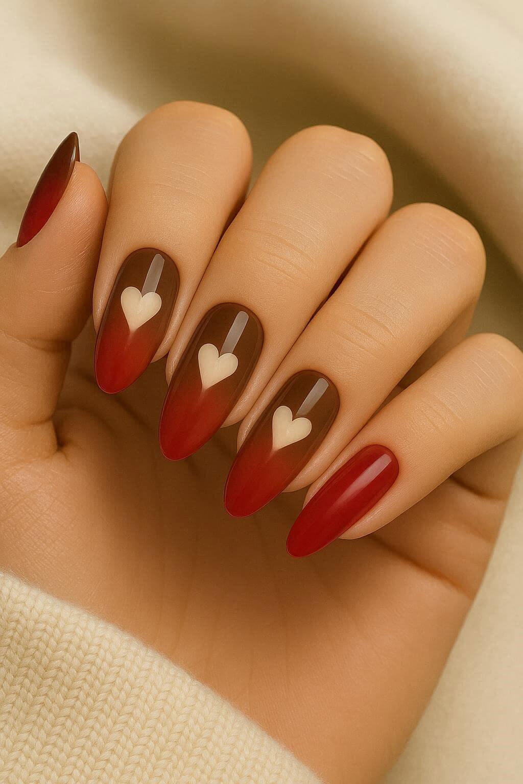 Szenvedélyes Átmenet: Bordó és Csokoládé Ombre Szívekkel