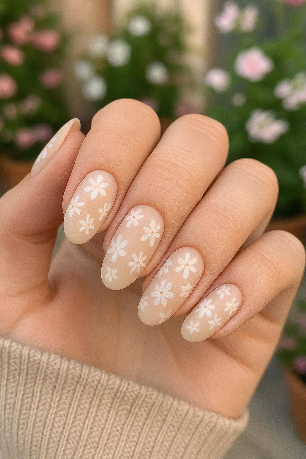 Tejeskávé köröm ötlet virágokkal